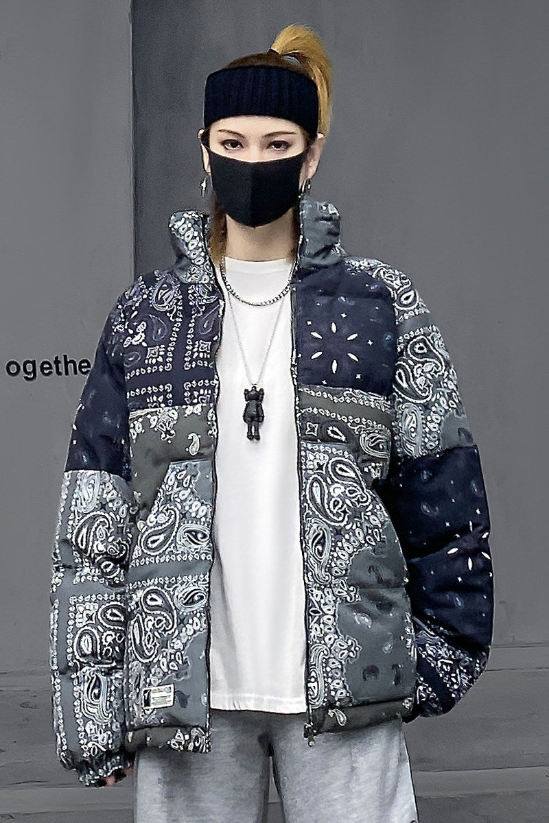 Mオリジナル立ち襟パッチワーク中綿ジャケット(AVN018)