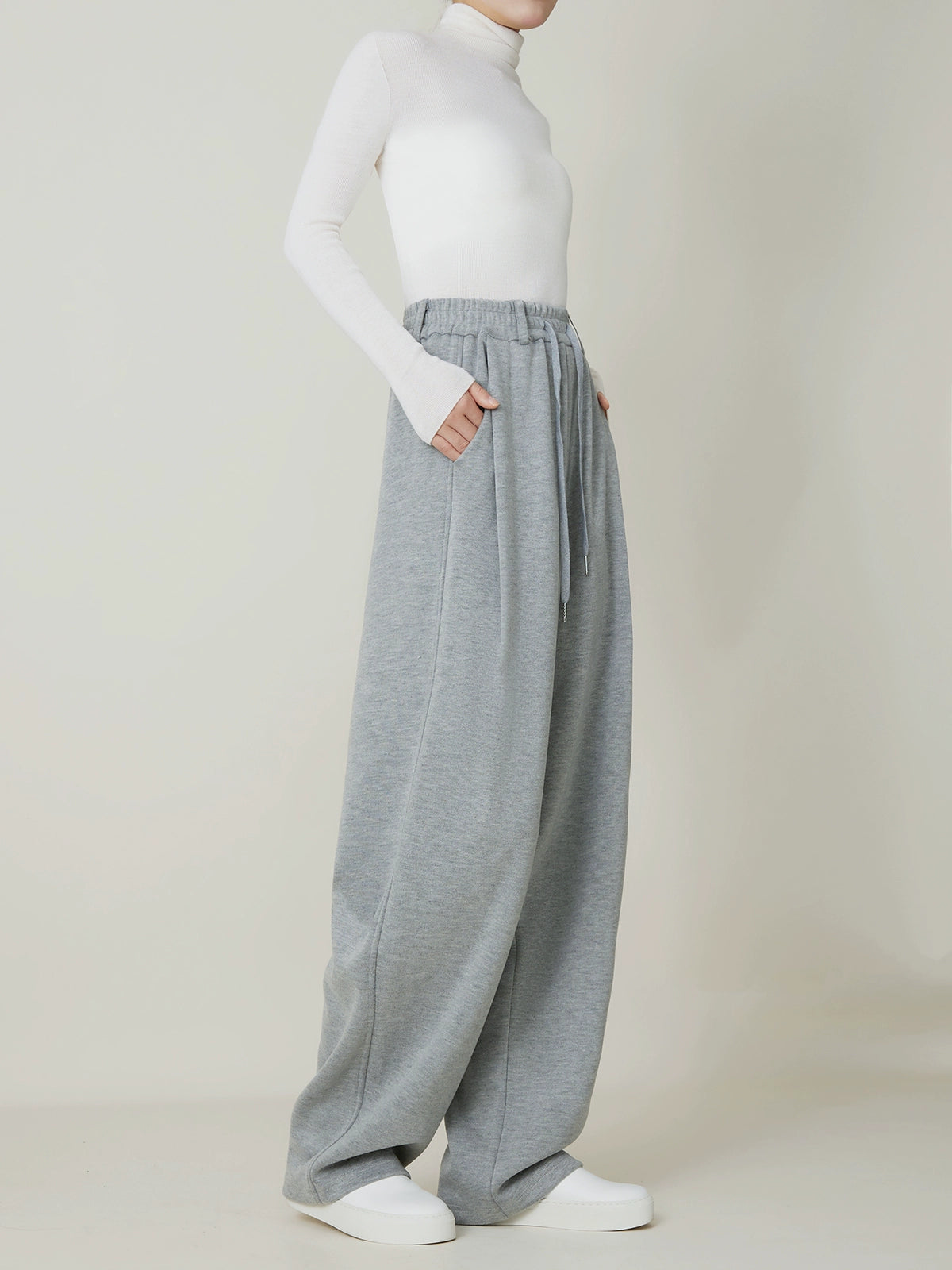 バナナシルエットパンツ|裏起毛 加厚スウェット風ワイド(CZ356)