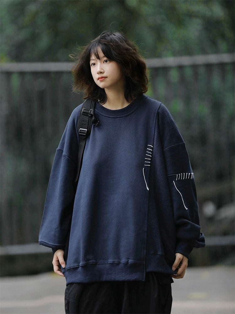 バイカラー配色スウェット|左右非対称デザイン(HU111)