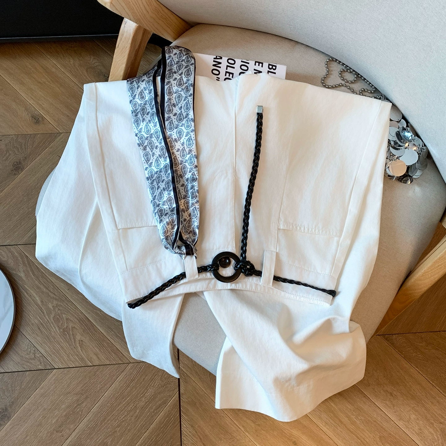 スカーフベルト付きワイドストレートパンツ(HU007)