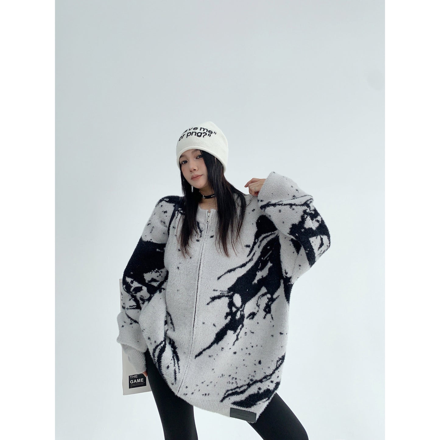 重厚フェイクミンク オーバーサイズ ニットカーディガン(AVN061)