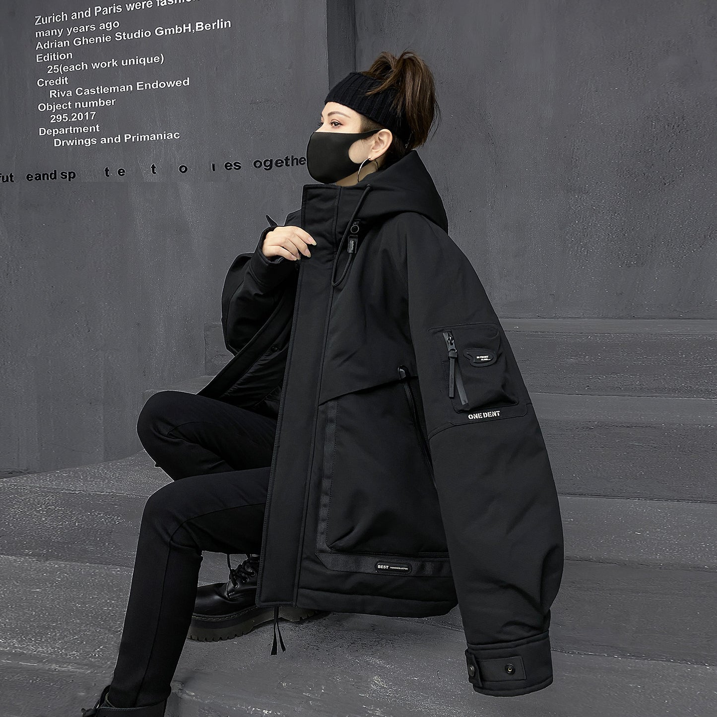 Mスタイル・オーバーサイズ防寒パーカー (HU099)