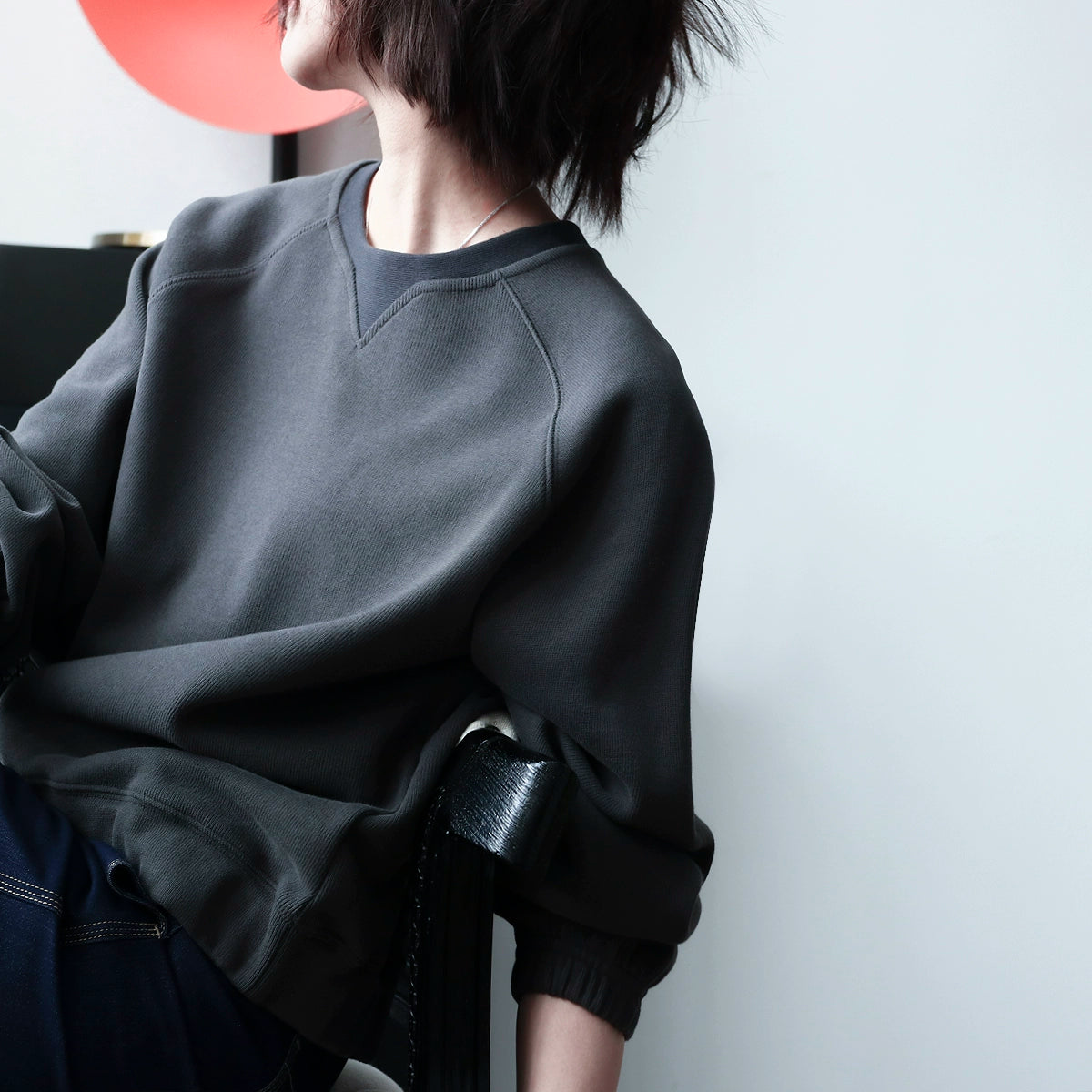 デザインVネックゆるだぼ長袖スウェット(秋冬新作)(CZ067)