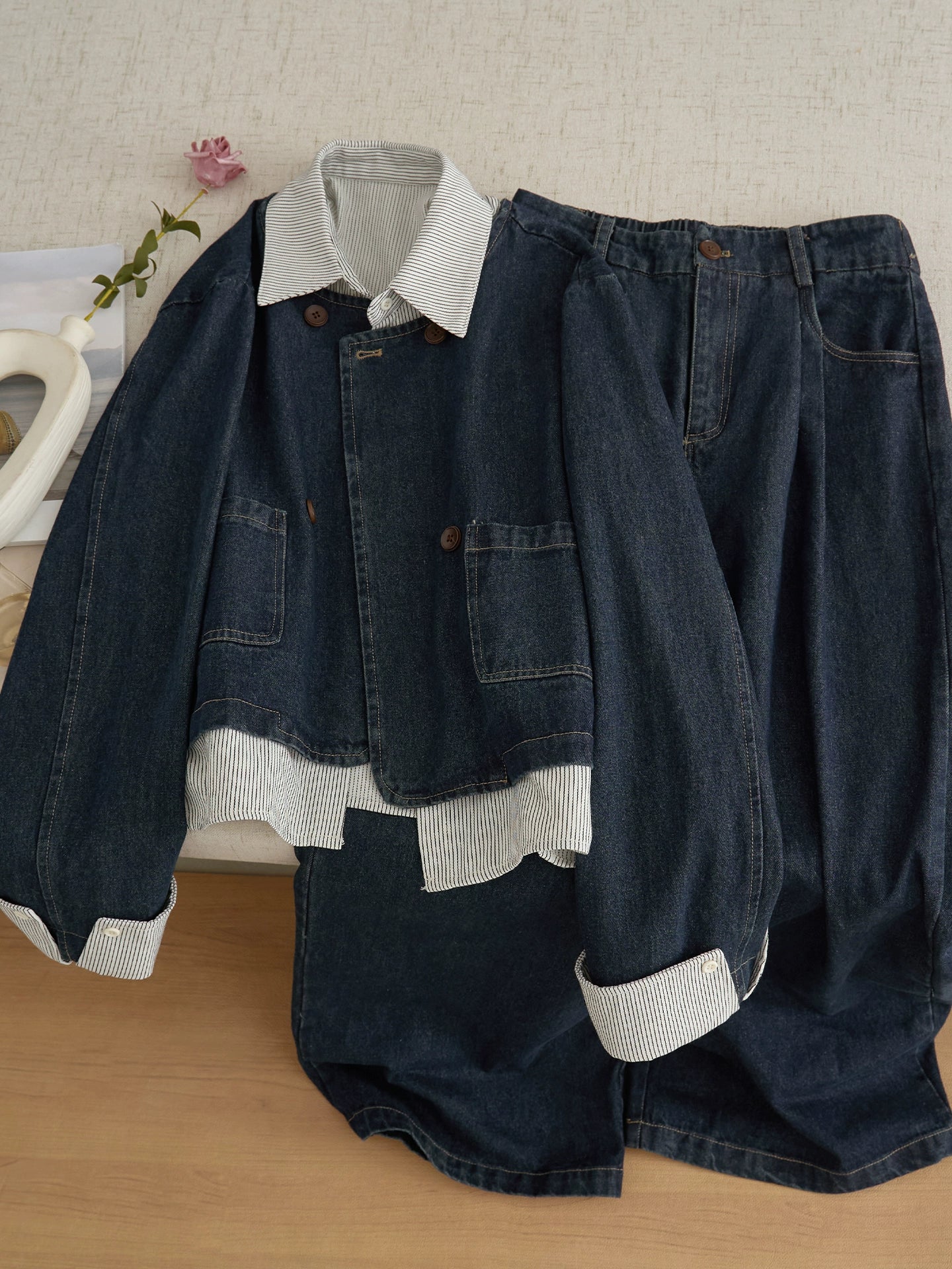 デニム×ストライプ切り替えセットアップ(別売り)(CZ057)