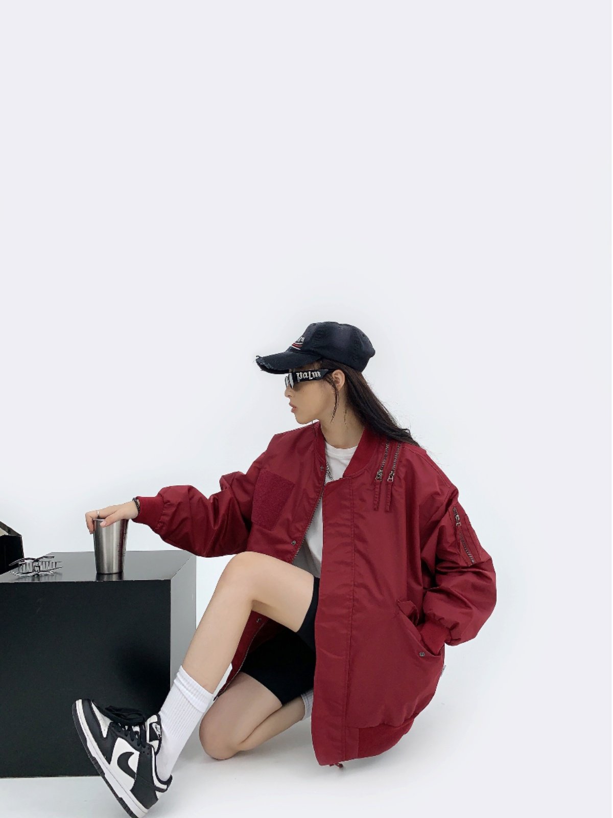 アメリカン廓形 オーバーサイズ ボンバージャケット（ジップ）（AVN070）