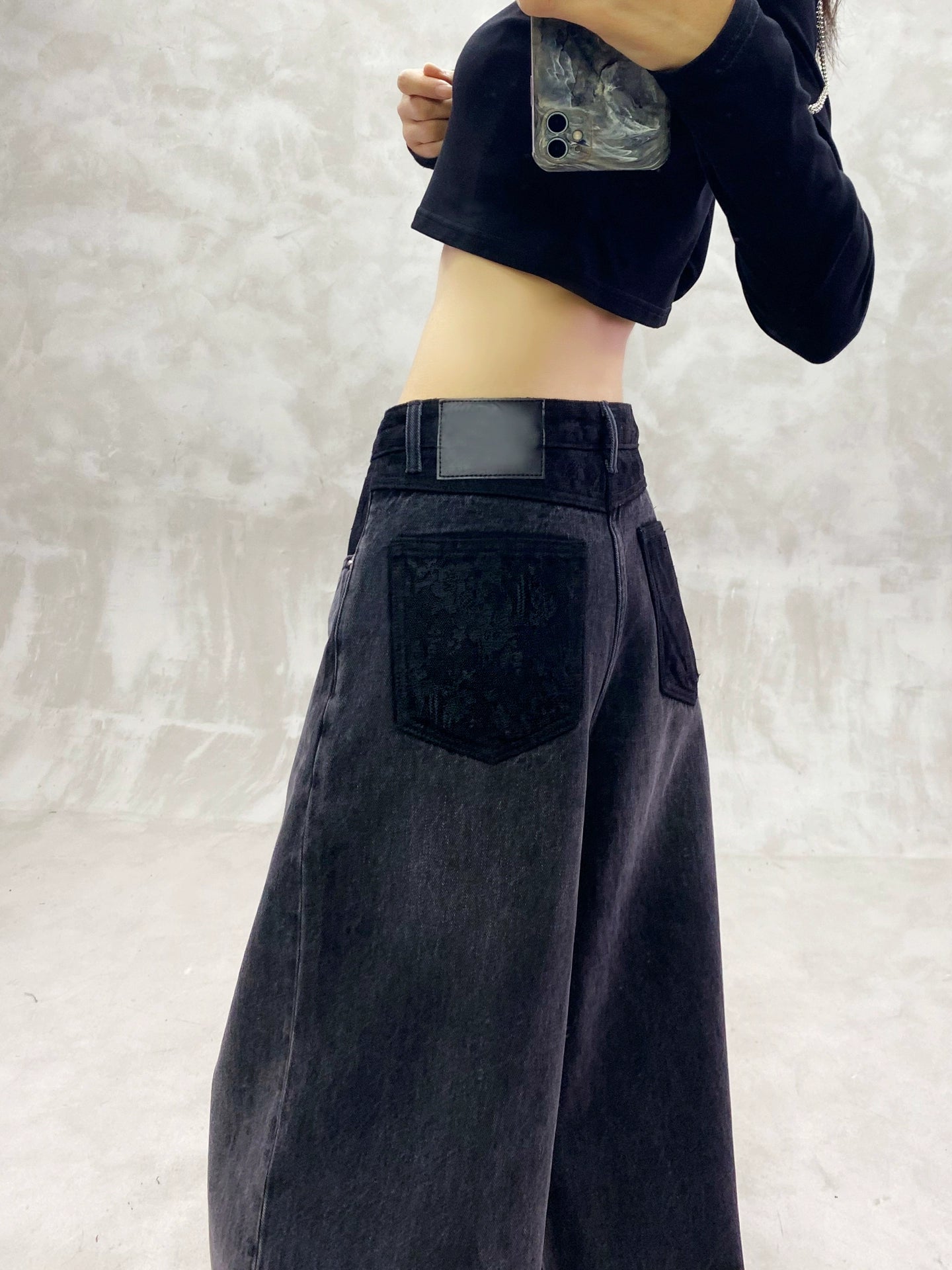 レースポケット切替デニムワイドパンツ｜ストリートモード(HU287)