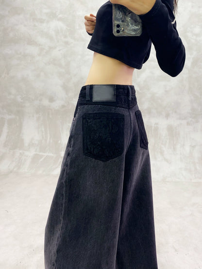 レースポケット切替デニムワイドパンツ｜ストリートモード(HU287)