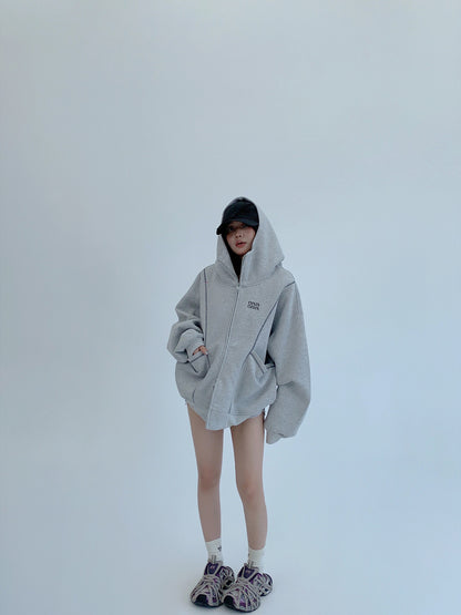 刺繍ロゴ入り オーバーサイズ ジップアップフーディ（AVN069）