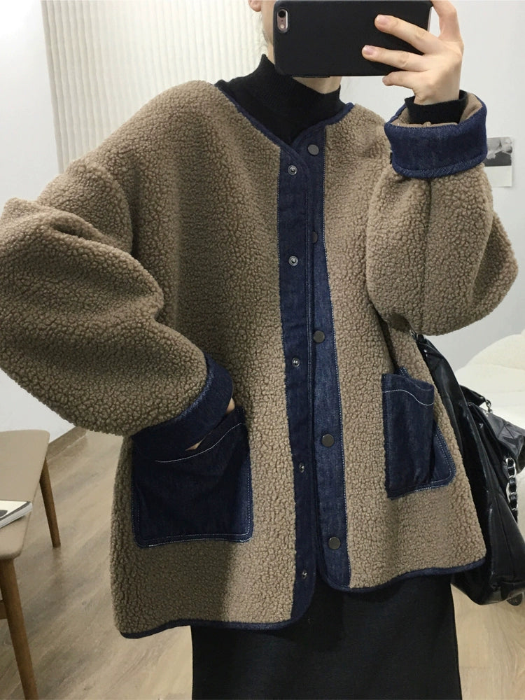 切り替えボアブルゾン｜もこもこジャケット（HU288）