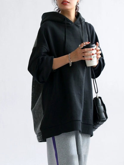 デニム切替パーカー｜ルーズデザインフーディー（HU110）