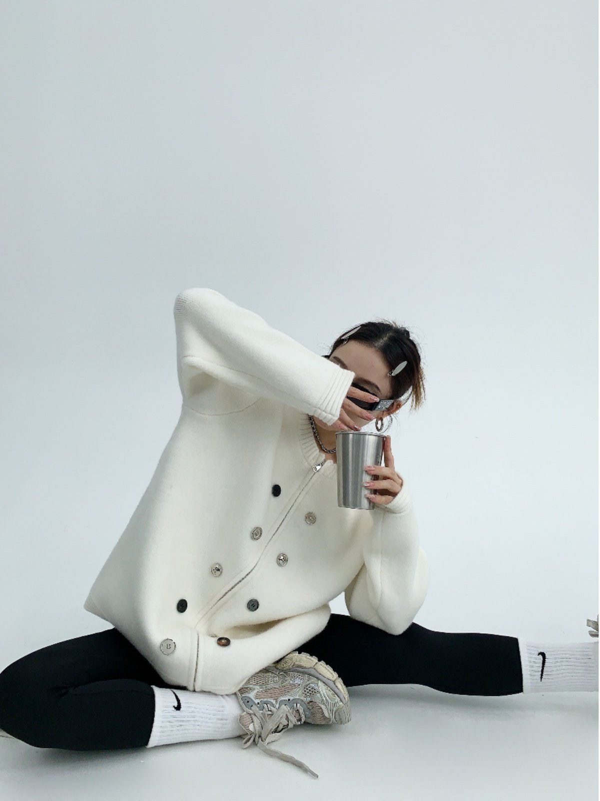 重磅小香風 加厚ニットカーディガン（オーバーサイズ）（AVN054）