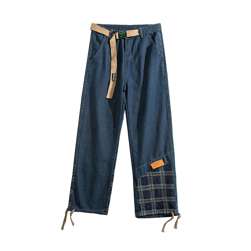 チェック切替デニム｜ワイドストレートパンツ（ FM292）