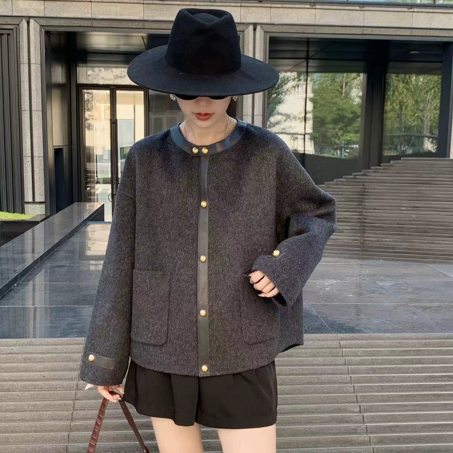 ラウンドネックショートコート（HU926）