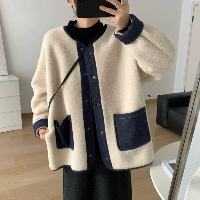 切り替えボアブルゾン｜もこもこジャケット（HU288）