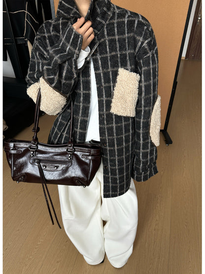 起毛チェック ボア裏地 ウールシャツジャケット（AVN028）