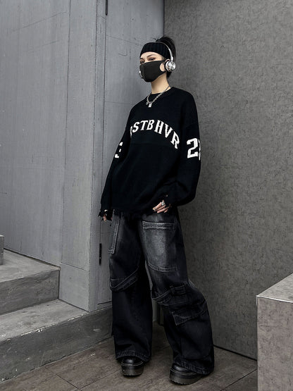 クール×ストリート（ニットトップス＋ワイドデニム）（AVN001）