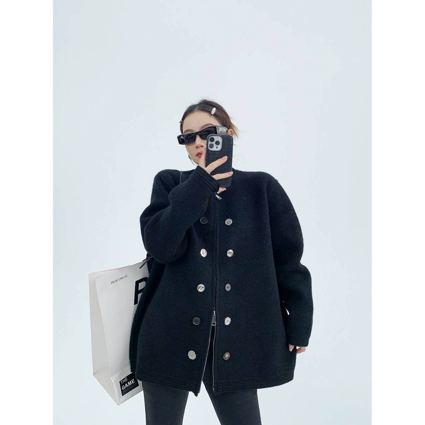 重磅小香風 加厚ニットカーディガン（オーバーサイズ）（AVN054）