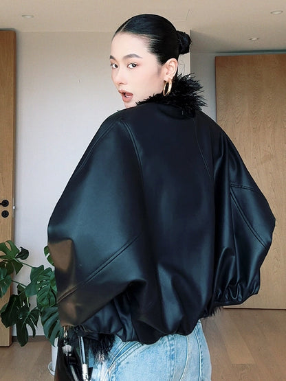 毛辺パイピングレザーブルゾン(CZ002)