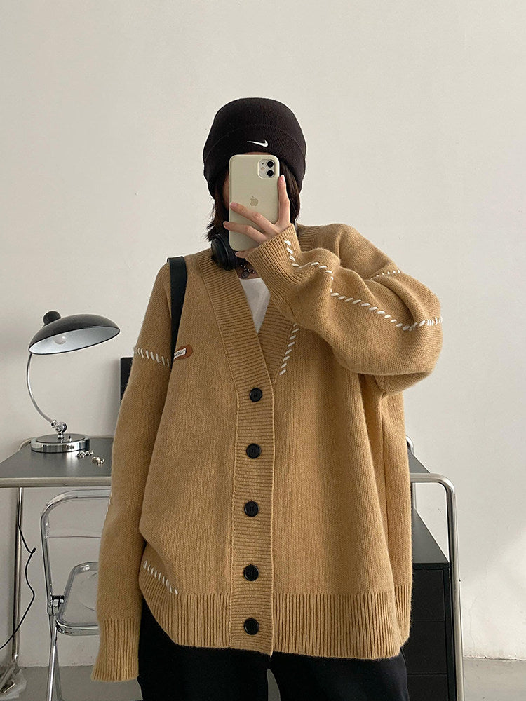 Vネック ニットカーディガン 開衫（AVN073）