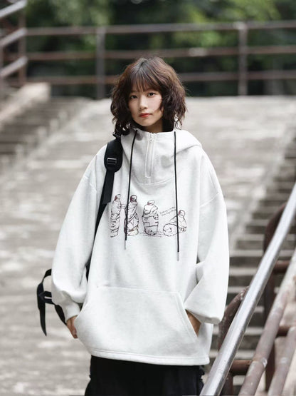 美式ヴィンテージ手描きハーフジップ重厚パーカー(CA387)