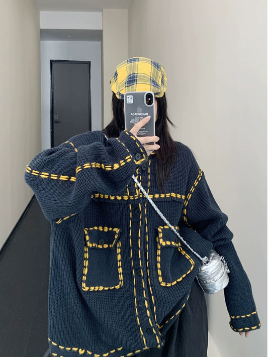 ヴィンテージハンドステッチ風ニットジャケット(MF295)