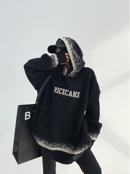 AVYN 慵懒ムード 高級感オーバーサイズ フード付きニットプルオーバー（AVN045）