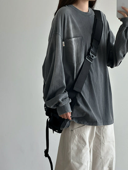 ウォッシュドロングスリーブTシャツ｜ヴィンテージ色落ちトップス（CZ029）