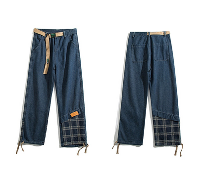 チェック切替デニム｜ワイドストレートパンツ（ FM292）