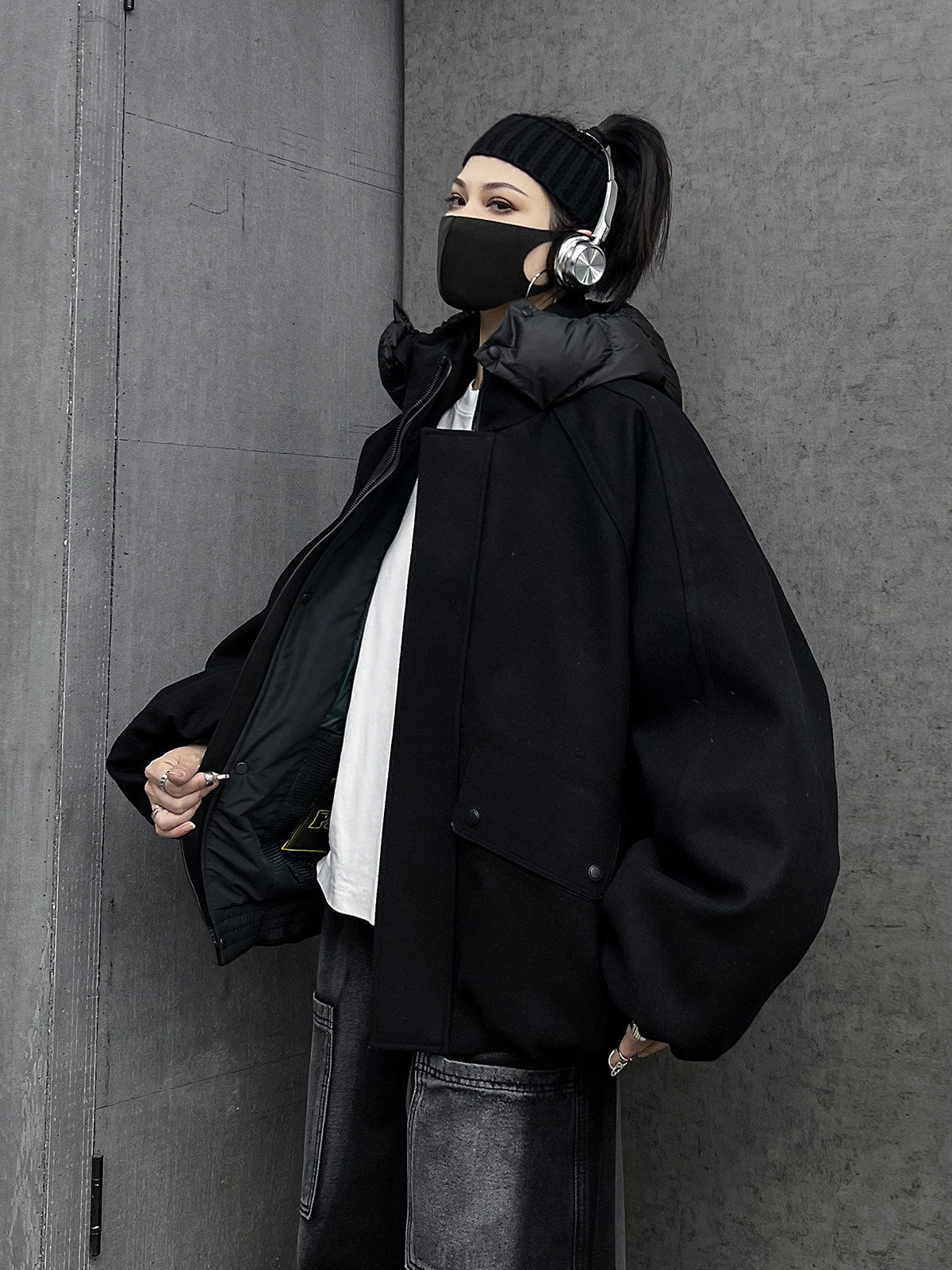 フード羽織ダウンコート（HU599）