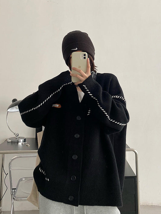 Vネック ニットカーディガン 開衫（AVN073）