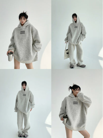 加厚ボア裏地 オーバーサイズ 刺繍フーディー・ストレートパンツ 別売り（AVN043）