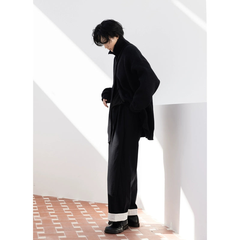 立ち襟ニットカーディガン｜ミニマルモードな厚手デザイン（CZ008）