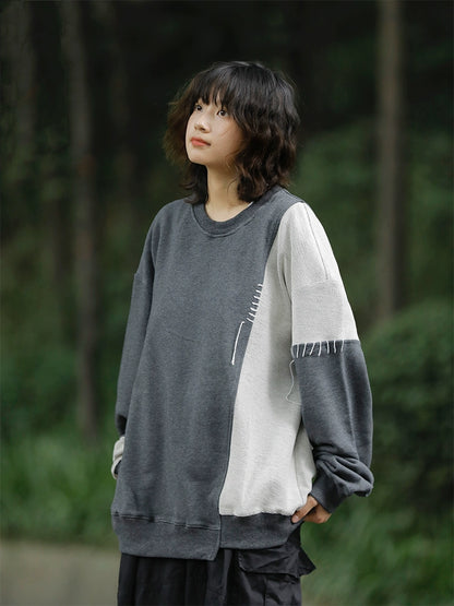 バイカラー配色スウェット｜左右非対称デザイン（HU111）