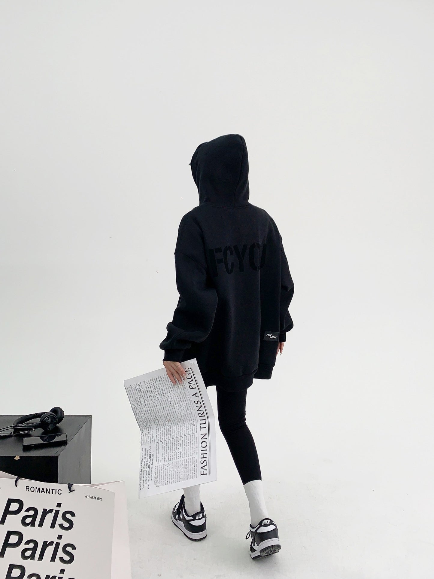 重厚フリース オーバーサイズ 裏起毛フーディ（植毛プリント）（AVN058）