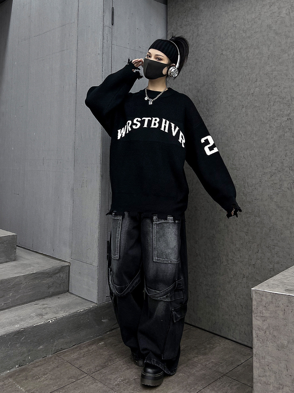 クール×ストリート（ニットトップス＋ワイドデニム）（AVN001）