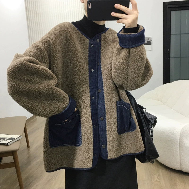 切り替えボアブルゾン｜もこもこジャケット（HU288）