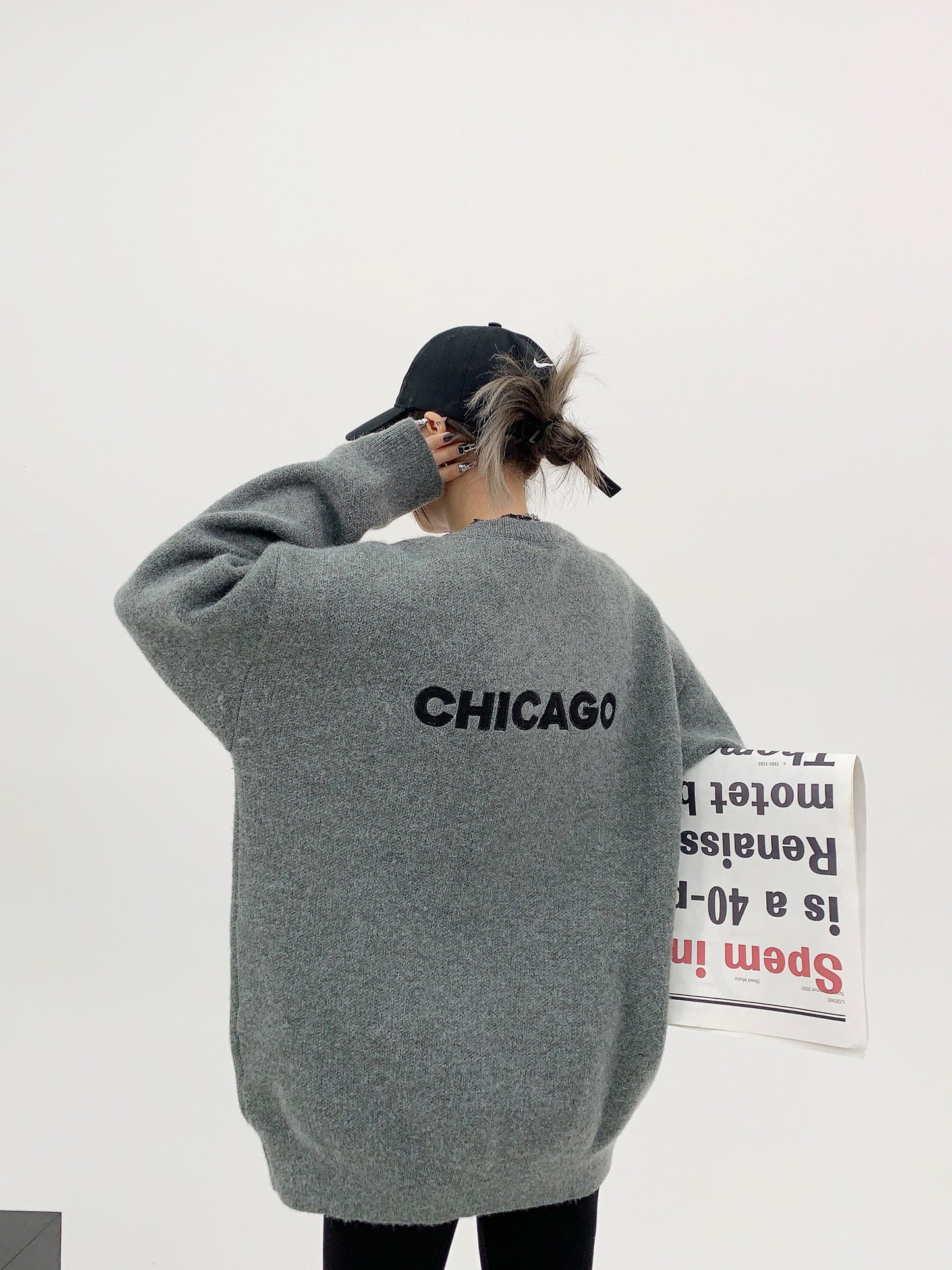 CHICAGO刺繍 重磅オーバーサイズニット（厚手）（AVN055）