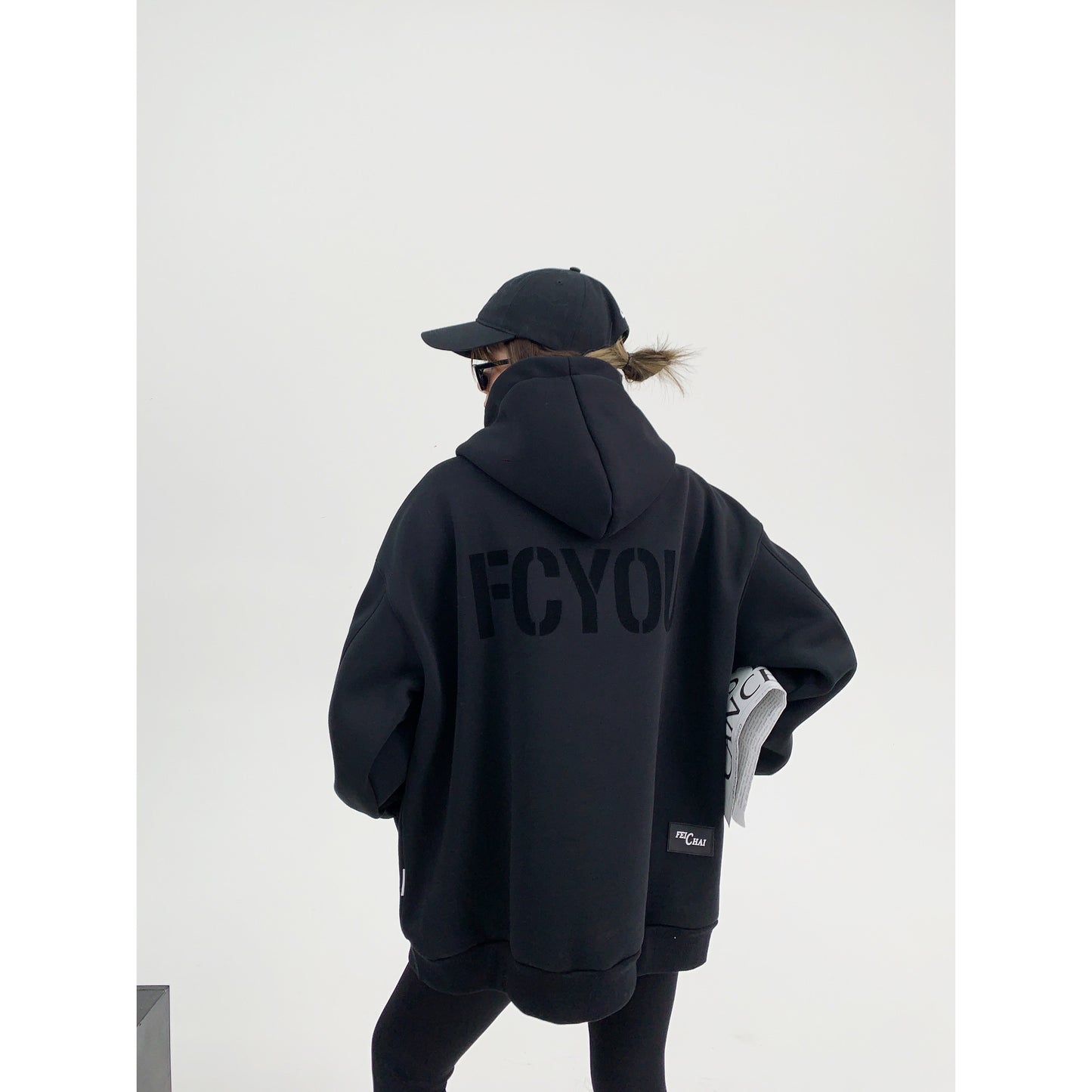 重厚フリース オーバーサイズ 裏起毛フーディ（植毛プリント）（AVN058）