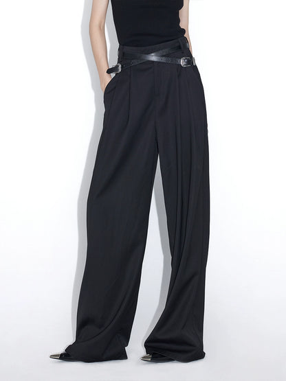 交差ベルトワイドスラックス｜ハイウエスト デザインパンツ(CZ001-2)