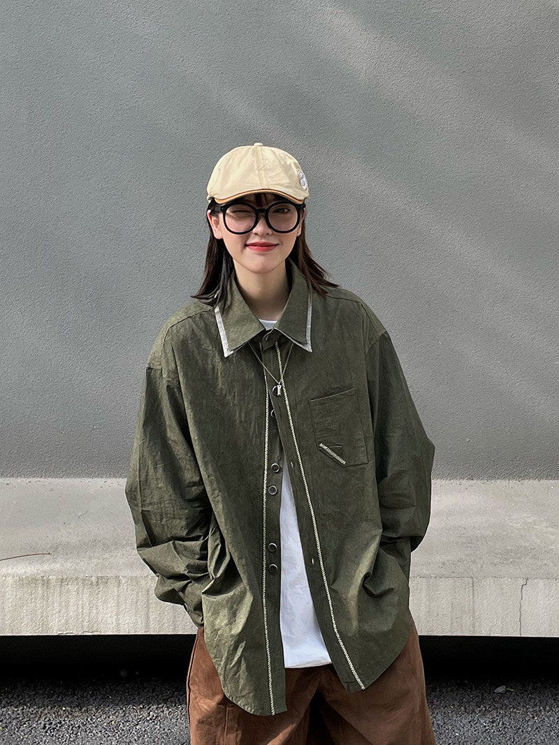 日系レトロ・扎染ダブルカラーロングスリーブシャツ（AVN008）