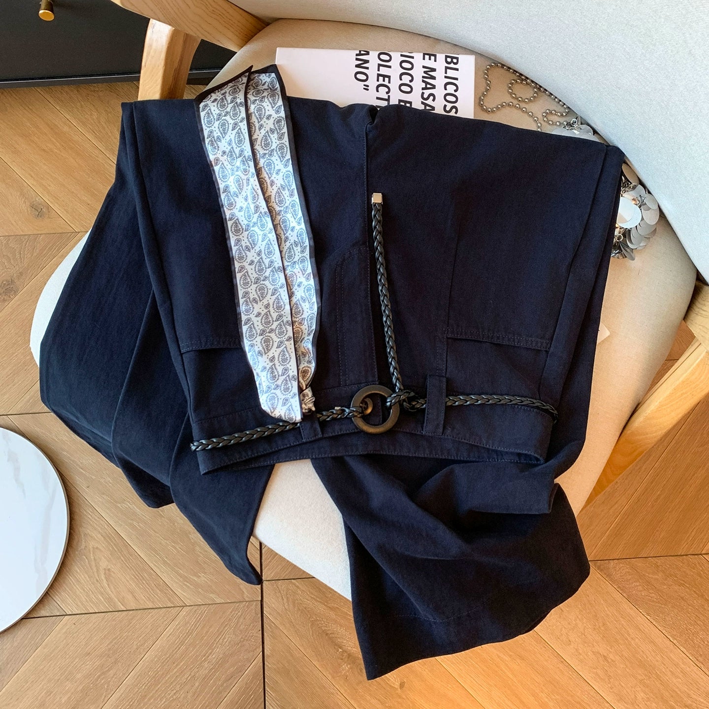 スカーフベルト付きワイドストレートパンツ（HU007）