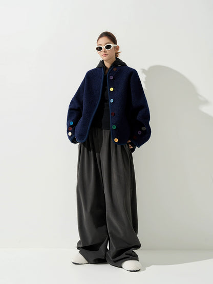 フリースカラーボタンジャケット｜オーバーサイズカーディガン風アウター（CA383）