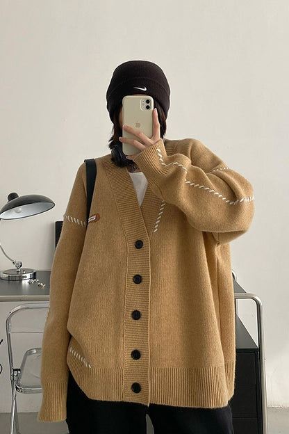 Vネック ニットカーディガン 開衫（AVN073）