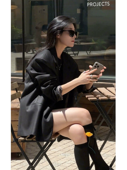 高級感ブラックテーラードジャケット(HU293)