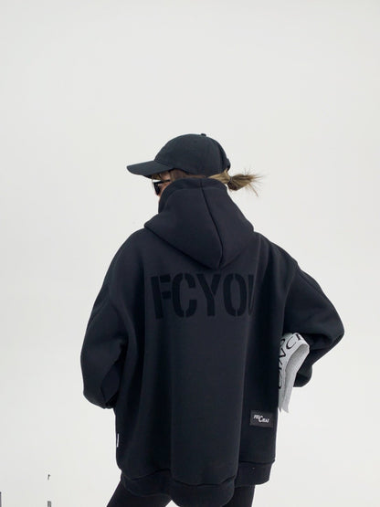 重厚フリース オーバーサイズ 裏起毛フーディ（植毛プリント）（AVN058）