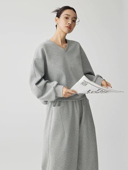 Vネックスウェット/ワイドパンツ/ルーズフィット(HU592)