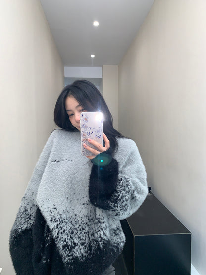 廃柴 冬用 ソフトグラデーション 起毛オーバーサイズニット（AVN044）