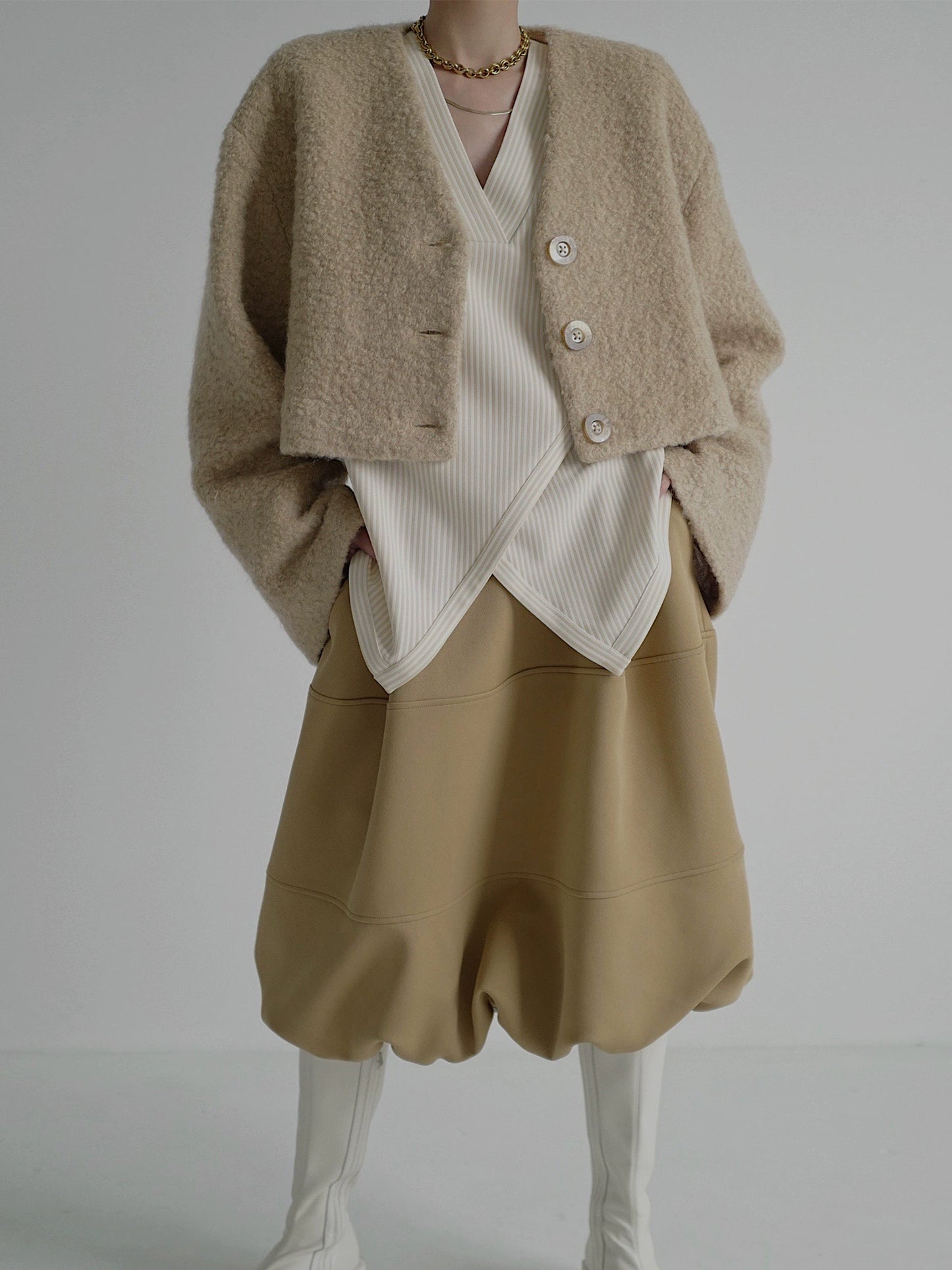 デザインブラウス｜Vネック 長袖 モードカジュアル トップス(CZ321)