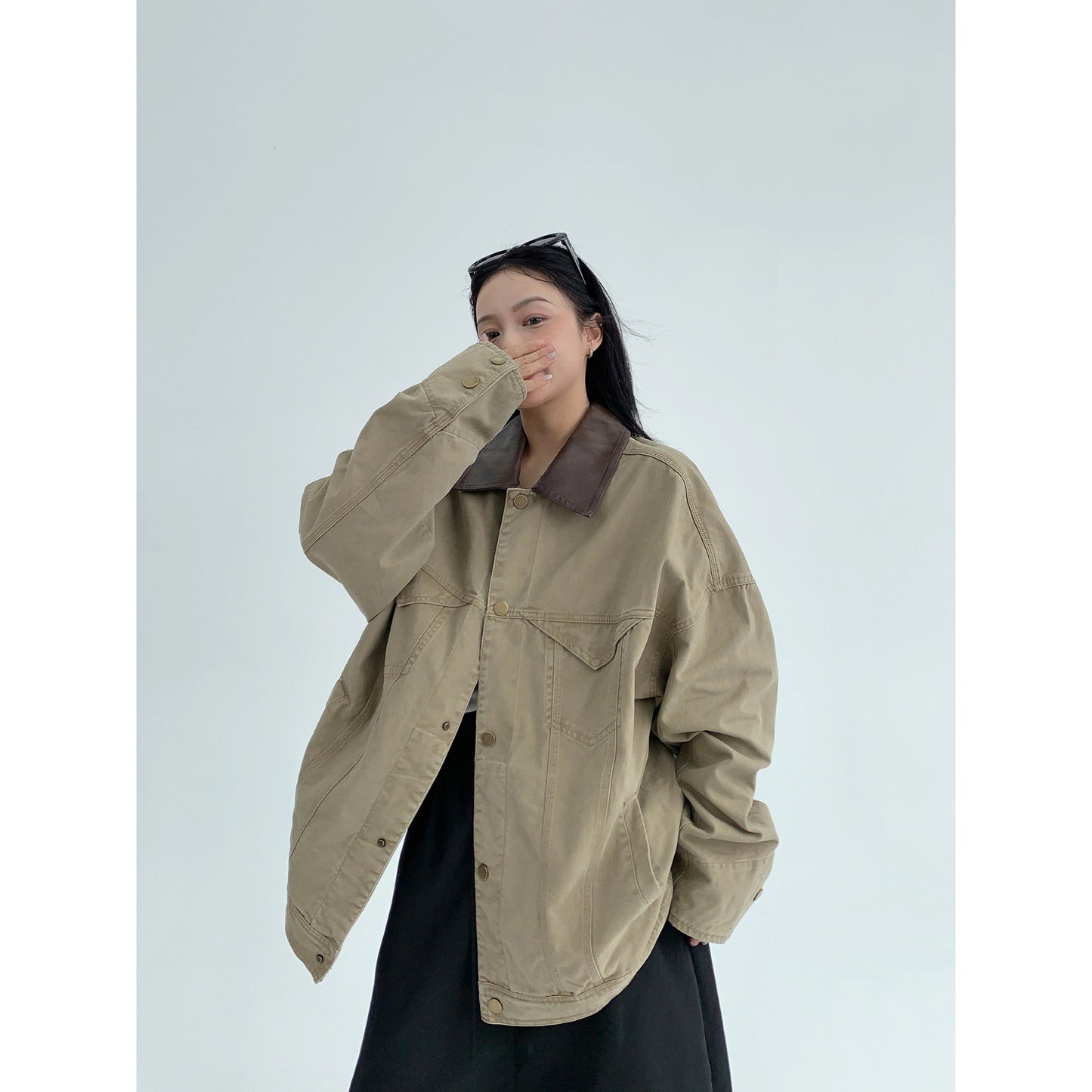 バイカラー襟 ヴィンテージ風デニムジャケット（AVN076）