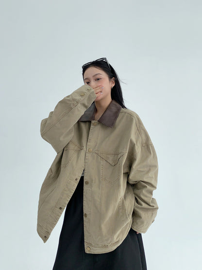 バイカラー襟 ヴィンテージ風デニムジャケット（AVN076）